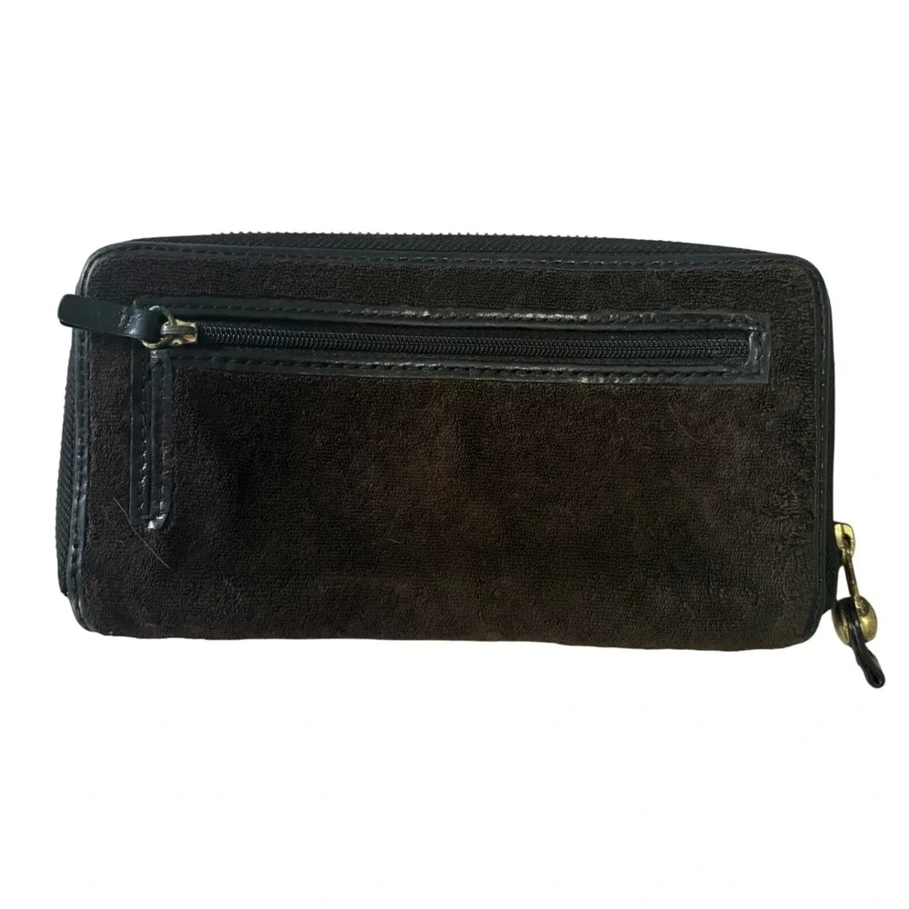 Vintage Juicy Couture Y2K Velour Zip Wallet Brown Embroidered Crown Charge It
